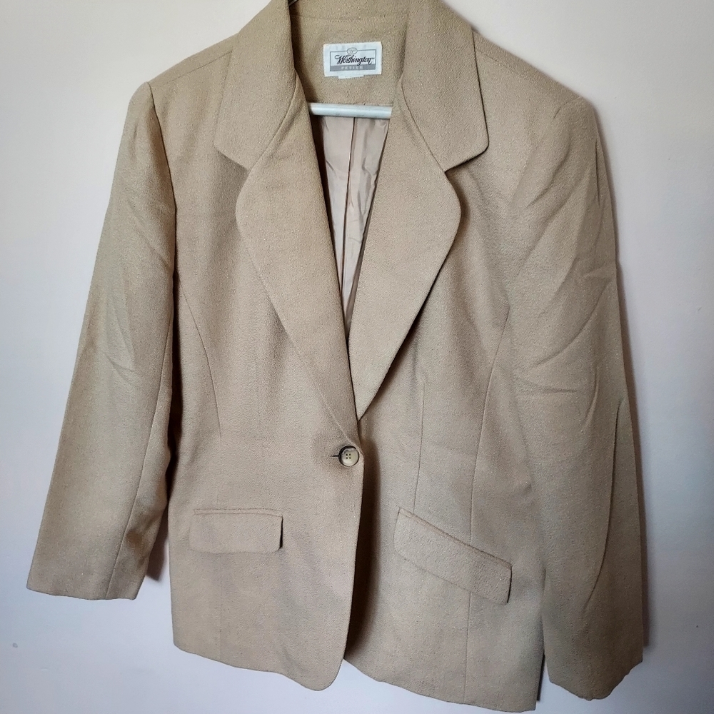 Vintage Worthington Petite Tan textured lined blazer 8 Petite Career Office Fall
